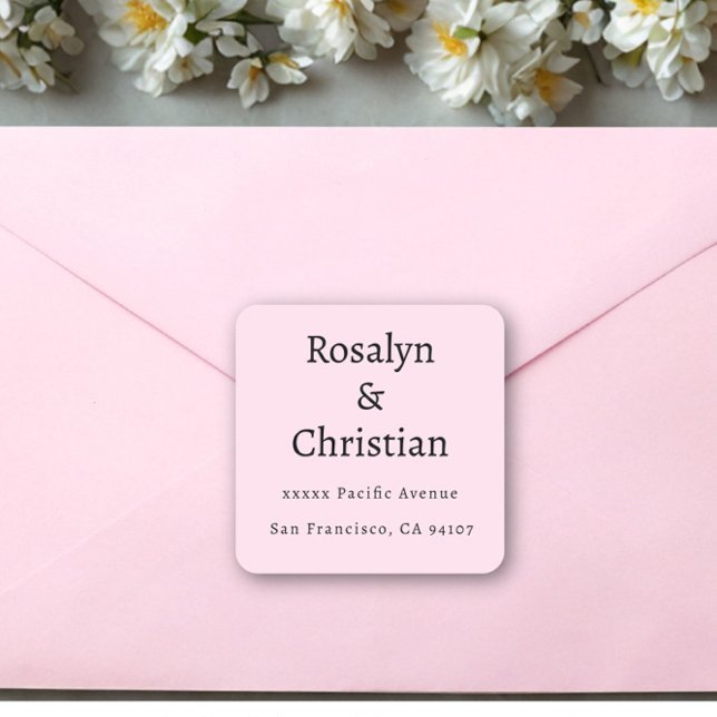 Pegatina Cuadrada Blush Pink Wedding Return Address (Subido por el creador)