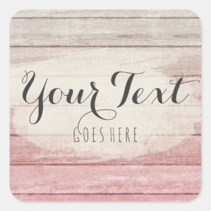 Pegatina Cuadrada Blush Rosa Ómbre Rústico Madera Chic Shabby Cottag