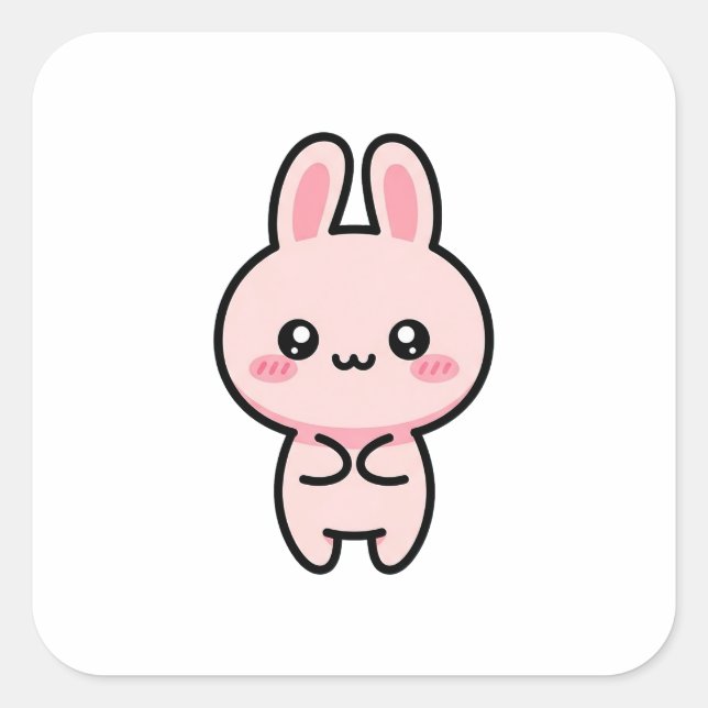 Pegatina Cuadrada Blushing Bunny – Cute Kawaii Illustration (Anverso)