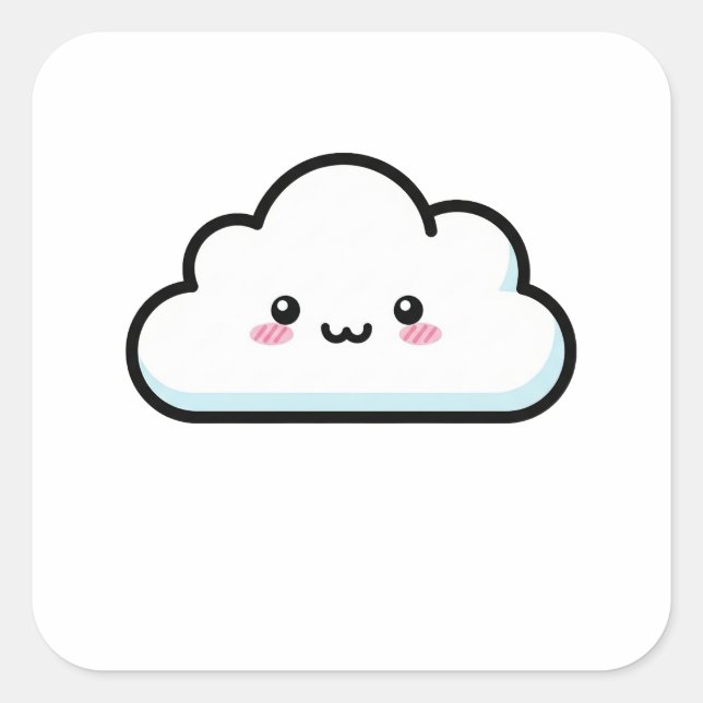 Pegatina Cuadrada Blushing Cloud – Cute Kawaii Illustration (Anverso)
