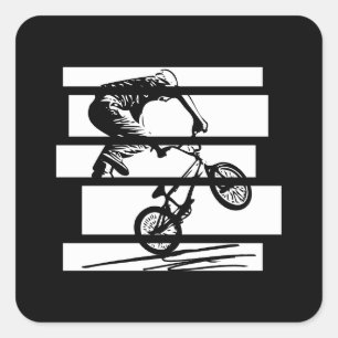 Pegatina Cuadrada BMX Wheelie Silhouette Urban Lines