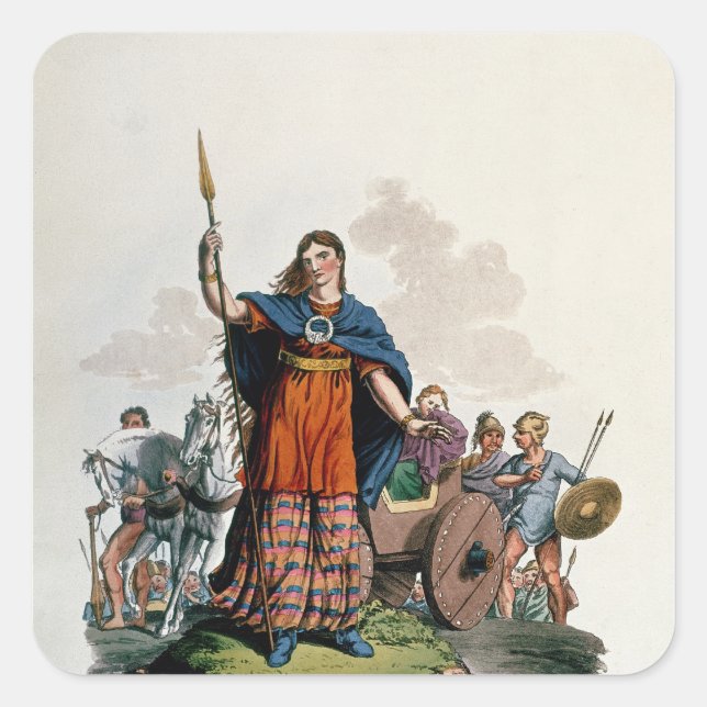 Pegatina Cuadrada Boadicea, Reina del Iceni (Anverso)