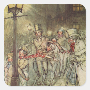 Pegatina Cuadrada Bob Cratchit fue abajo de una diapositiva en