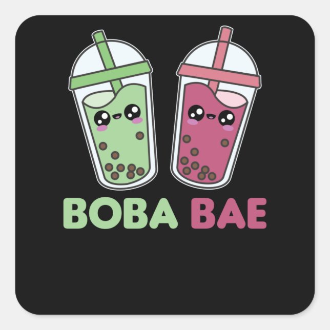 Pegatina Cuadrada Boba Bae - Bubble Tea Kawaii Boba Tea Love (Anverso)