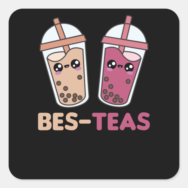 Pegatina Cuadrada Boba Fiesta del mejor amigo del té de burbuja Boba (Anverso)