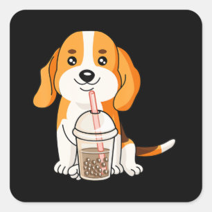 Pegatina Cuadrada Boba Tea Kawaii Japonés Anime Beagle Lover Regalo