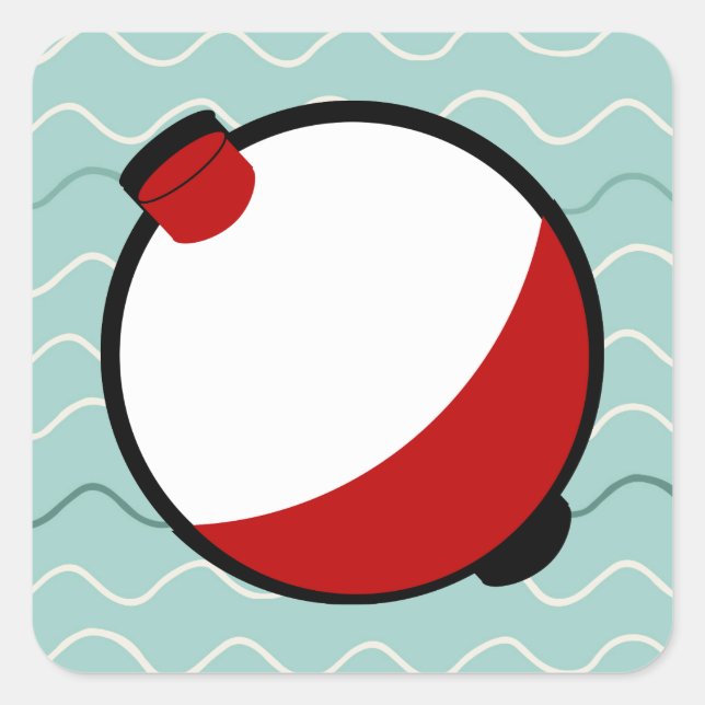 Pegatina Cuadrada Bobber y Wavy Water (Anverso)