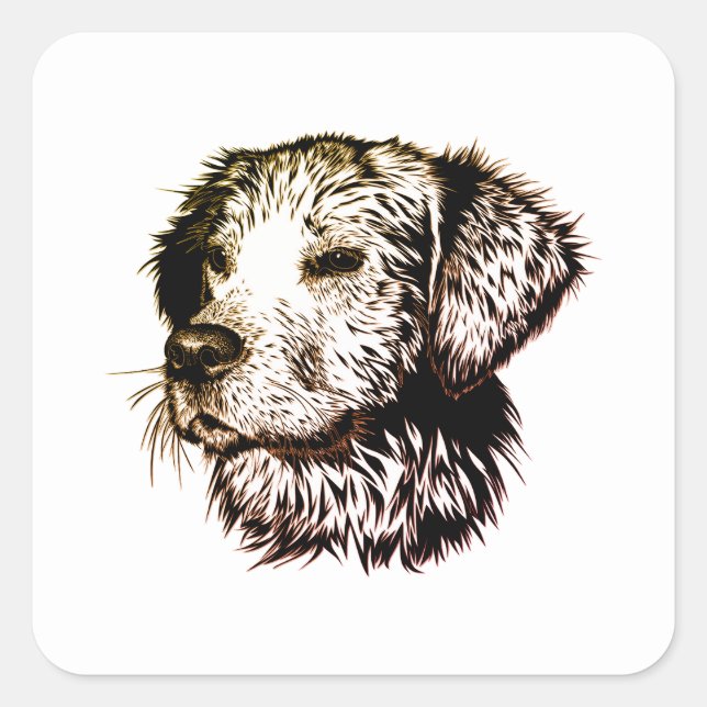 Pegatina Cuadrada Boceto de cachorro marrón (Anverso)