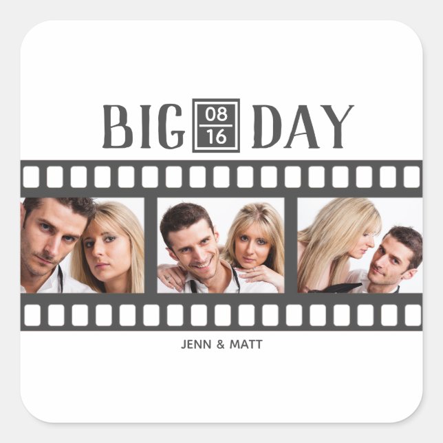 Pegatina Cuadrada Boda Añadir 3 fotos película divertida (Anverso)