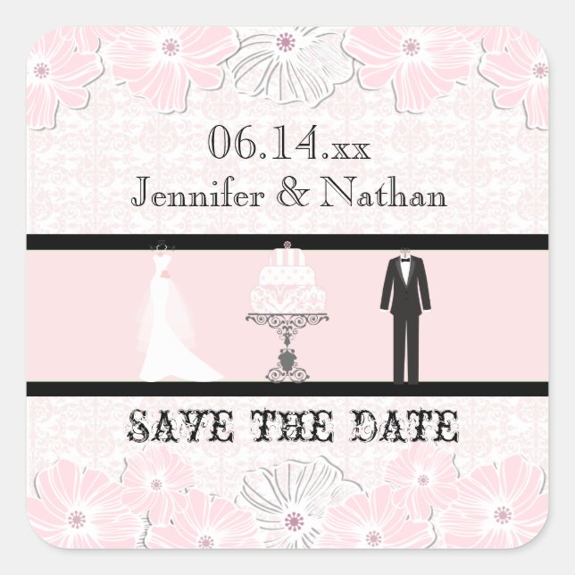 Pegatina Cuadrada Boda Attire Save the Date Pegatinas (Anverso)