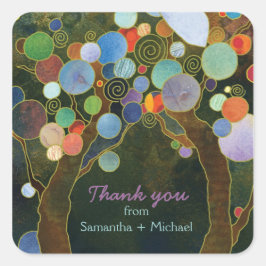 Pegatina Cuadrada Boda azul de los árboles del amor Gracias