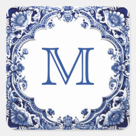 Pegatina Cuadrada boda azul delft