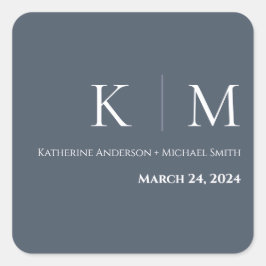 Pegatina Cuadrada Boda azul y blanco-