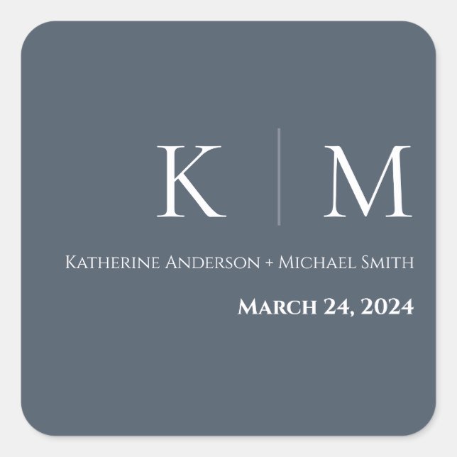 Pegatina Cuadrada Boda azul y blanco- (Anverso)