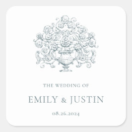 Pegatina Cuadrada Boda Barroca Vintage Elegante Polvo Azul