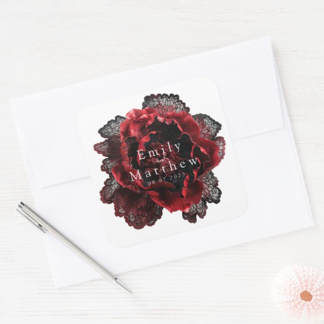Pegatina Cuadrada Boda barroco gótico de peonías (Sobre)