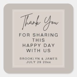 Pegatina Cuadrada Boda Beige Mínimo Gracias Pegatinas