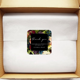 Pegatina Cuadrada Boda Black Moody Floral Burgundy