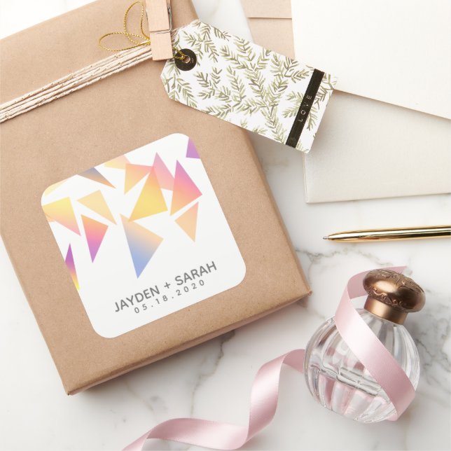 Pegatina Cuadrada Boda blanco pastel de confetti multicolor (Regalar)