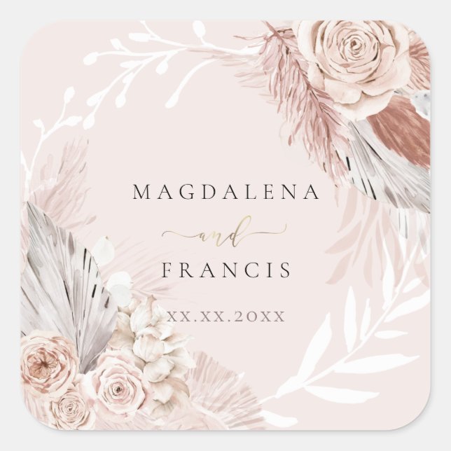 Pegatina Cuadrada boda boho (Anverso)