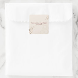 Pegatina Cuadrada Boda Boho Moderno de Terracota Naranja Quemada