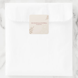 Pegatina Cuadrada Boda Boho Moderno de Terracota Naranja Quemada