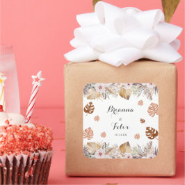 Pegatina Cuadrada Boda Boho Neutral Rústica