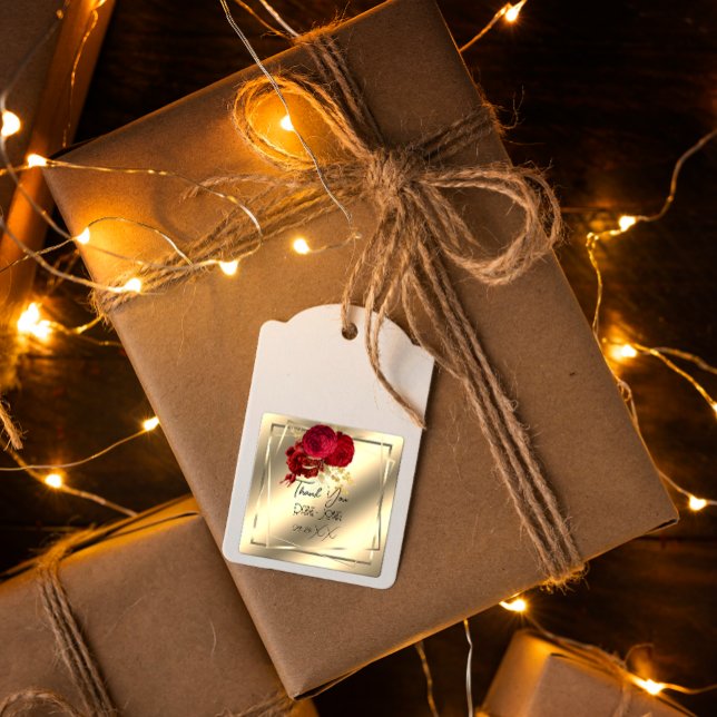 Pegatina Cuadrada Boda Bridal Shower Favor Red Floral Gold (Subido por el creador)