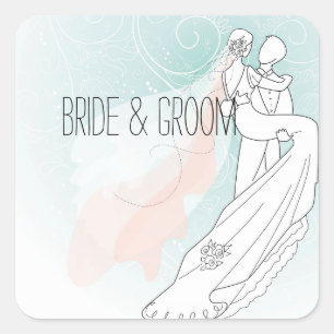 Pegatina Cuadrada Boda Bride y Groom