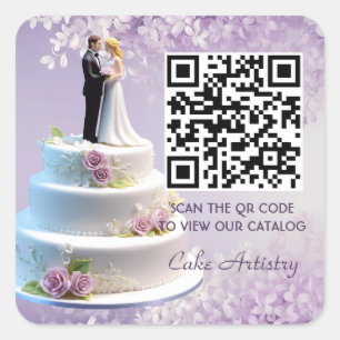 Pegatina Cuadrada Boda Bride y Groom Cake Bakery Business