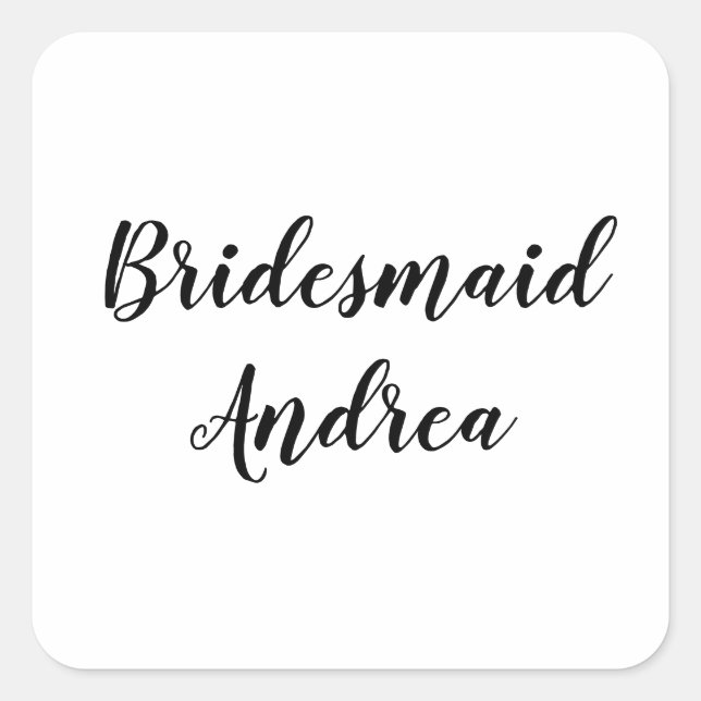 Pegatina Cuadrada Boda Bridesmaid 2023 Simple Custom Name Modern (Anverso)