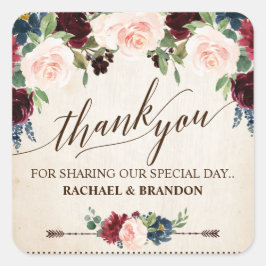 Pegatina Cuadrada Boda campestre de Boho floral de la Marina de Borg