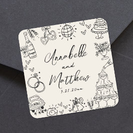 Pegatina Cuadrada Boda caprichoso de mano de época