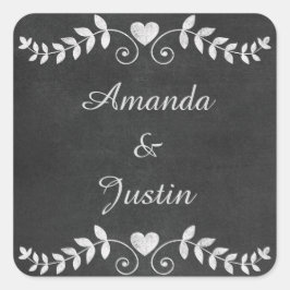 Pegatina Cuadrada Boda cardíaco de pizarra personalizada