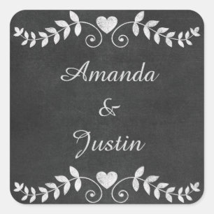 Pegatina Cuadrada Boda cardíaco de pizarra personalizada