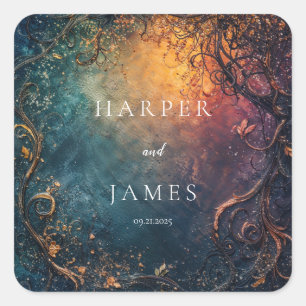Pegatina Cuadrada Boda Celestial Elegante