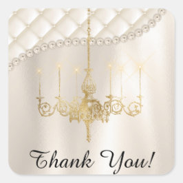 Pegatina Cuadrada Boda Chandelier Lighting Satin Ivory Gracias