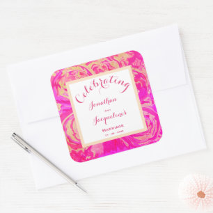 Pegatina Cuadrada Boda Chic Rosa Acuarela Vibe Cálido Vibrante