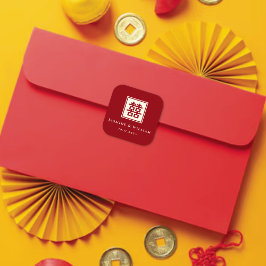 Pegatina Cuadrada Boda chino clásico cuadrado doble felicidad