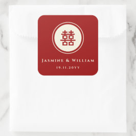 Pegatina Cuadrada Boda chino clásico de doble felicidad