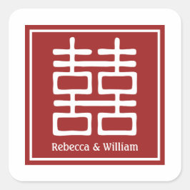 Pegatina Cuadrada Boda chino de doble felicidad