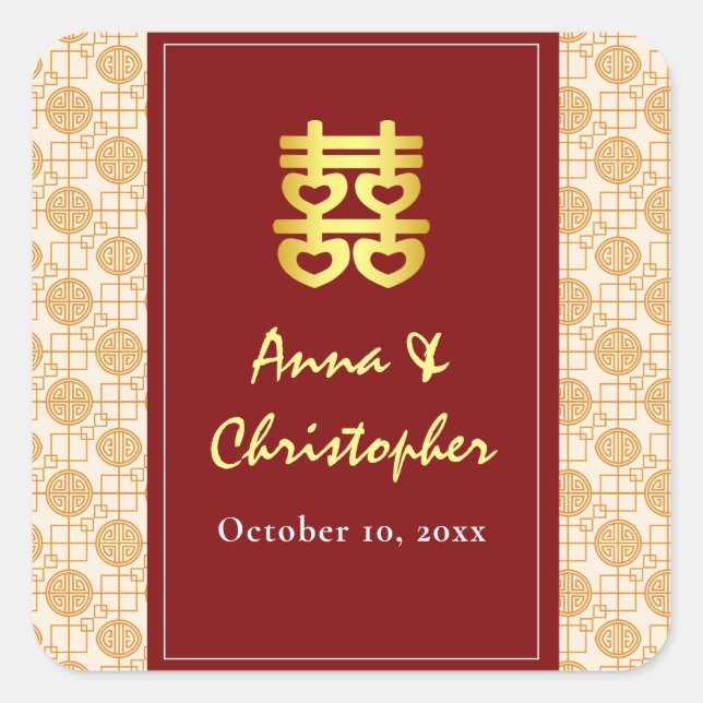 Pegatina Cuadrada Boda chino tradicional peranakan (Anverso)