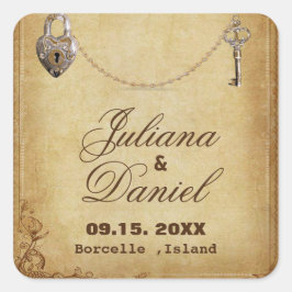 Pegatina Cuadrada Boda clave de esqueleto gótico vintage