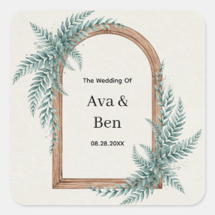 Pegatina Cuadrada Boda con arco de madera y follaje de helecho