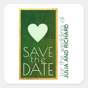 Pegatina Cuadrada boda con el corazón de amor verde