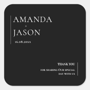 Pegatina Cuadrada Boda contemporáneo blanco y negro minimalista