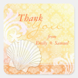 Pegatina Cuadrada Boda costero de la concha de playa gracias