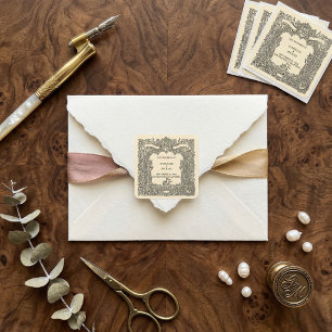 Pegatina Cuadrada Boda Cresta Heráldica Arco Gótico Vintage 
