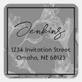 Pegatina Cuadrada Boda de acuarela floral gris suave