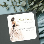 Pegatina Cuadrada Boda de acuarela moderna ducha de novias con traje<br><div class="desc">Si necesitas más personalización,  por favor,  no dudes en enviarme un mensaje a yellowfebstudio@gmail.com.</div>